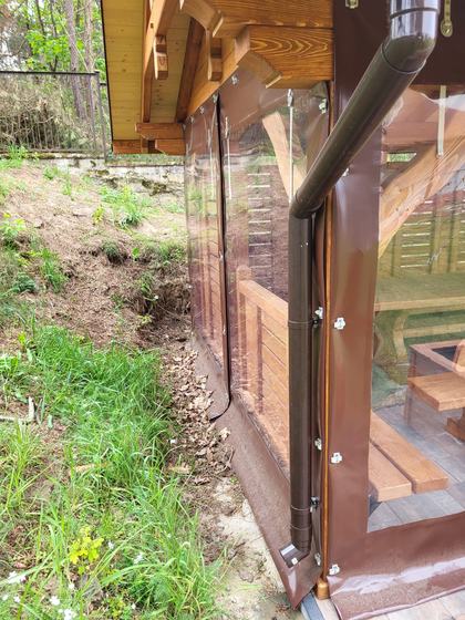 Altana biesiadna drewniana, AB016, wymiar 3,5x10m, kolor teak, pokrycie gont brazowy, dach 2S, barierka B06, realizacja Ciesielnia, zdjęcie 3