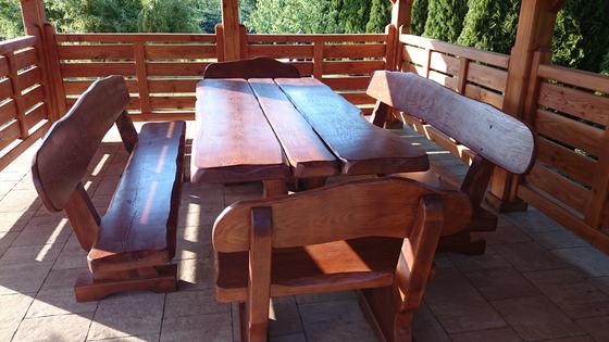 Altana drewniana wolnostojąca, AW025, wymiar 4x5m, kolor teak, pokrycie gont czarny, dach 4S, barierka B01, realizacja Ciesielnia, zdjęcie 6