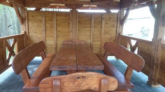 Altana drewniana wolnostojąca, AW028, wymiar 4x5m, kolor teak, pokrycie gont zielony, dach 4S, barierka B03, realizacja Ciesielnia, zdjęcie 4