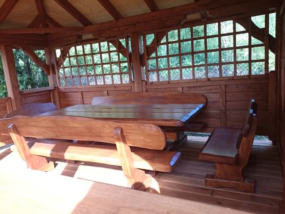 Altana drewniana wolnostojąca, AW029, wymiar 4x5m, kolor teak, pokrycie gont czerwony, dach 4S, barierka B02, realizacja Ciesielnia, zdjęcie 13
