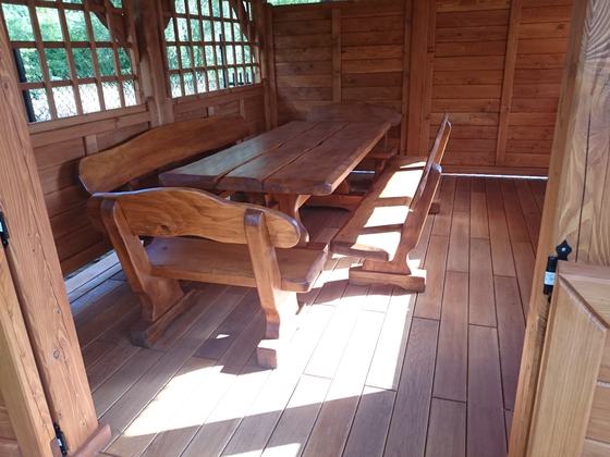 Altana drewniana wolnostojąca, AW029, wymiar 4x5m, kolor teak, pokrycie gont czerwony, dach 4S, barierka B02, realizacja Ciesielnia, zdjęcie 14