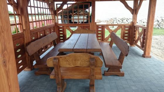 Altana drewniana wolnostojąca, AW031, wymiar 4x6m, kolor teak, pokrycie gont czarny, dach 4S, barierka B04, realizacja Ciesielnia, zdjęcie 4