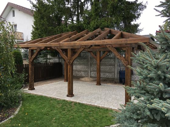 Altana drewniana wolnostojąca, AW049, wymiar 3x5m, kolor palisander, dach 2S, barierka brak, realizacja Ciesielnia, zdjęcie 1