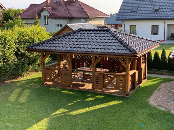 Altana drewniana wolnostojąca, AW063, wymiar 4x6m, kolor palisander, dach 4S, barierka B04, realizacja Ciesielnia, zdjęcie 2