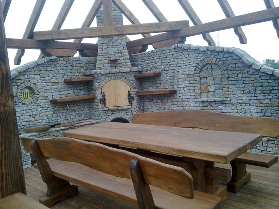 Altana drewniana z grillem, AG003, wymiar 5x7m, kolor orzech, pokrycie trzcina, dach 4S, barierka B02, realizacja Ciesielnia, zdjęcie 7
