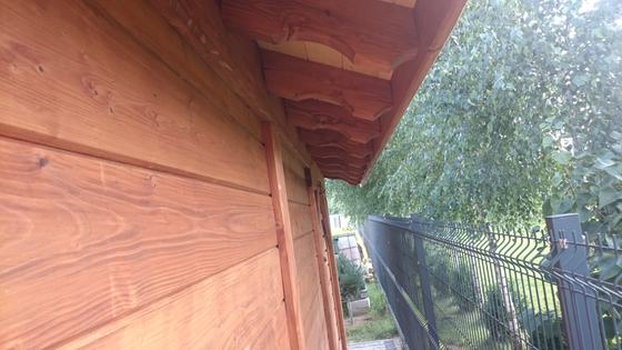 Drewutnia lub konstrukcja użytkowa z drewna, DU001, wymiar 3x5m, kolor teak, pokrycie gont szary, dach 2S, barierka B01+PELNA-SCIANA, realizacja Ciesielnia, zdjęcie 7