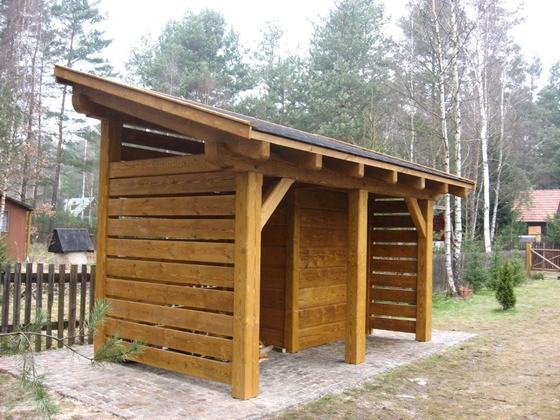 Drewutnia lub konstrukcja użytkowa z drewna, DU012, wymiar 2x3,5m, kolor dąb, pokrycie dachowka, dach 1S, ściany sciana azurowa+pelna sciana, realizacja Ciesielnia, zdjęcie 1