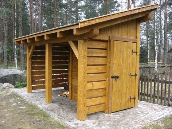 Drewutnia lub konstrukcja użytkowa z drewna, DU012, wymiar 2x3,5m, kolor dąb, pokrycie dachowka, dach 1S, ściany sciana azurowa+pelna sciana, realizacja Ciesielnia, zdjęcie 2