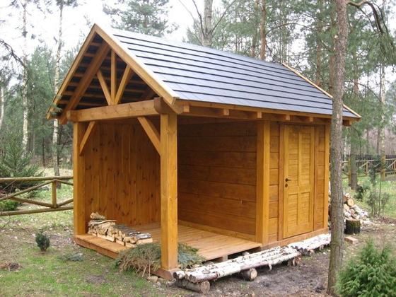Drewutnia lub konstrukcja użytkowa z drewna, DU012, wymiar 2x3,5m, kolor dąb, pokrycie dachowka, dach 1S, ściany sciana azurowa+pelna sciana, realizacja Ciesielnia, zdjęcie 4