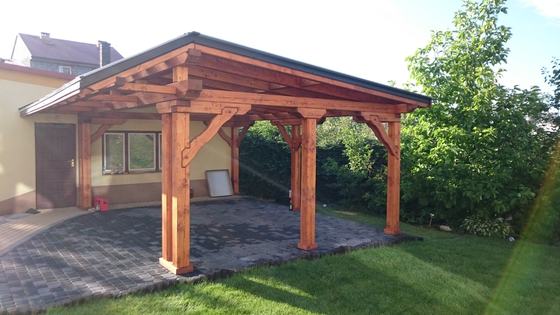 Garaż drewniany lub wiata garażowa, G001, wymiar 5x6m, kolor teak, pokrycie poliweglan, dach 2S, rodzaj otwarty, realizacja Ciesielnia, zdjęcie 2