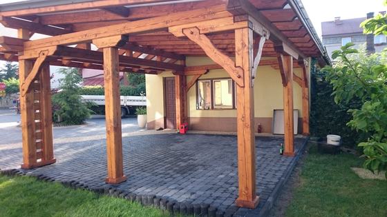 Garaż drewniany lub wiata garażowa, G001, wymiar 5x6m, kolor teak, pokrycie poliweglan, dach 2S, rodzaj otwarty, realizacja Ciesielnia, zdjęcie 3