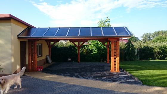Garaż drewniany lub wiata garażowa, G001, wymiar 5x6m, kolor teak, pokrycie poliweglan, dach 2S, rodzaj otwarty, realizacja Ciesielnia, zdjęcie 4