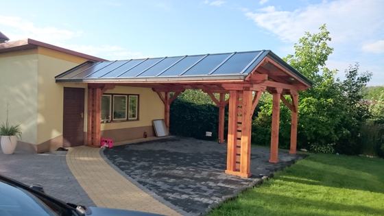 Garaż drewniany lub wiata garażowa, G001, wymiar 5x6m, kolor teak, pokrycie poliweglan, dach 2S, rodzaj otwarty, realizacja Ciesielnia, zdjęcie 5