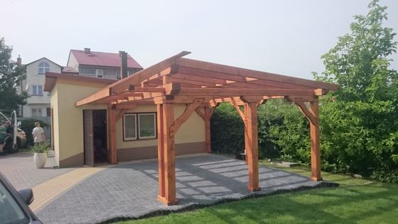 Garaż drewniany lub wiata garażowa, G001, wymiar 5x6m, kolor teak, pokrycie poliweglan, dach 2S, rodzaj otwarty, realizacja Ciesielnia, zdjęcie 6