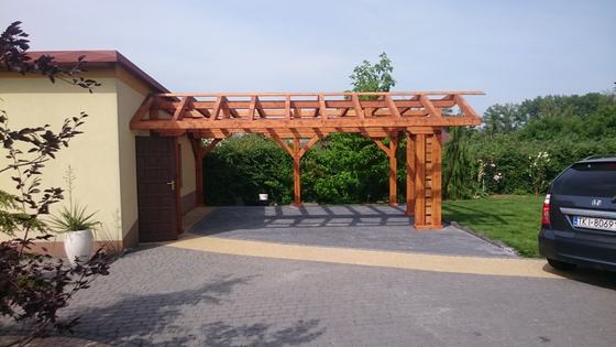 Garaż drewniany lub wiata garażowa, G001, wymiar 5x6m, kolor teak, pokrycie poliweglan, dach 2S, rodzaj otwarty, realizacja Ciesielnia, zdjęcie 7