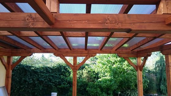 Garaż drewniany lub wiata garażowa, G001, wymiar 5x6m, kolor teak, pokrycie poliweglan, dach 2S, rodzaj otwarty, realizacja Ciesielnia, zdjęcie 12
