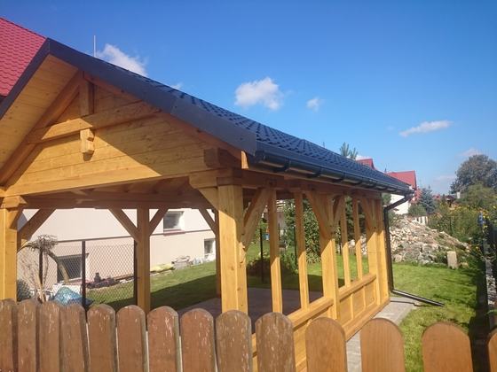 Garaż drewniany lub wiata garażowa, G002, wymiar 4x5,5m, kolor dąb, pokrycie blacha, dach 2S, rodzaj otwarty, realizacja Ciesielnia, zdjęcie 2