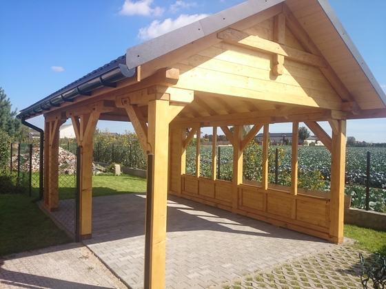 Garaż drewniany lub wiata garażowa, G002, wymiar 4x5,5m, kolor dąb, pokrycie blacha, dach 2S, rodzaj otwarty, realizacja Ciesielnia, zdjęcie 3