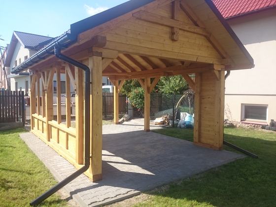 Garaż drewniany lub wiata garażowa, G002, wymiar 4x5,5m, kolor dąb, pokrycie blacha, dach 2S, rodzaj otwarty, realizacja Ciesielnia, zdjęcie 4