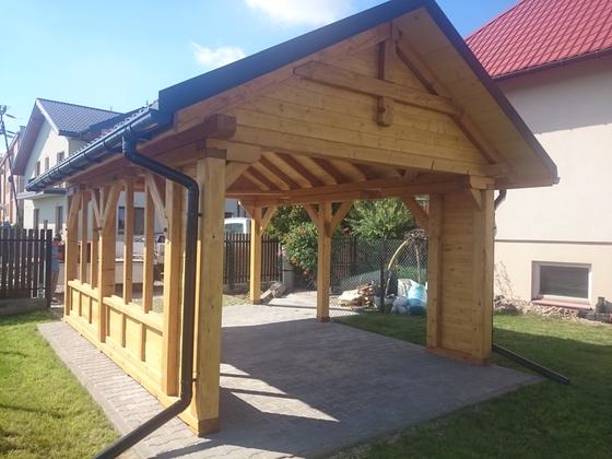 Garaż drewniany lub wiata garażowa, G002, wymiar 4x5,5m, kolor dąb, pokrycie blacha, dach 2S, rodzaj otwarty, realizacja Ciesielnia, zdjęcie 5