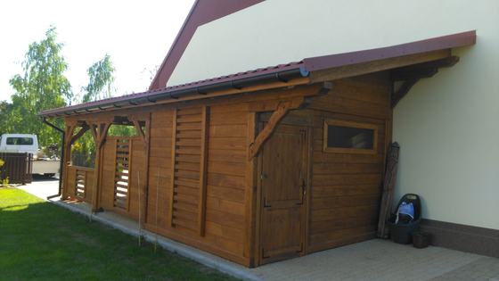 Garaż drewniany lub wiata garażowa, G003, wymiar 3,8x10m, kolor orzech, pokrycie blacha, dach 1S, realizacja Ciesielnia, zdjęcie 2
