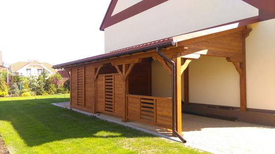 Garaż drewniany lub wiata garażowa, G003, wymiar 3,8x10m, kolor orzech, pokrycie blacha, dach 1S, realizacja Ciesielnia, zdjęcie 4