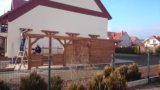 Garaż drewniany lub wiata garażowa, G003, wymiar 3,8x10m, kolor orzech, pokrycie blacha, dach 1S, realizacja Ciesielnia, zdjęcie 7