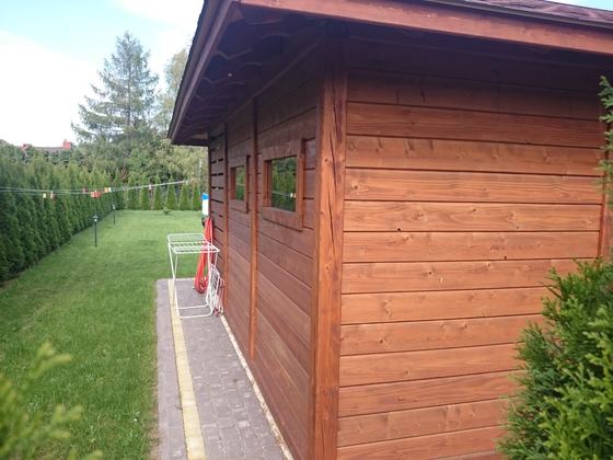 Garaż drewniany lub wiata garażowa, G005, wymiar 6x6m, kolor teak, pokrycie gont czerwony, dach 4S, realizacja Ciesielnia, zdjęcie 8