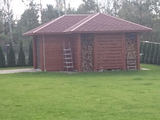 Garaż drewniany lub wiata garażowa, G005, wymiar 6x6m, kolor teak, pokrycie gont czerwony, dach 4S, realizacja Ciesielnia, zdjęcie 11