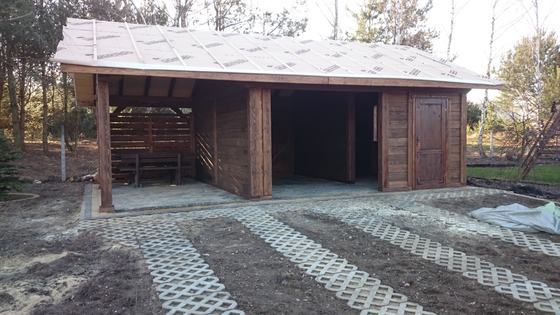 Garaż drewniany lub wiata garażowa, G006, wymiar 5,5x8m, kolor palisander, dach 2S, realizacja Ciesielnia, zdjęcie 3