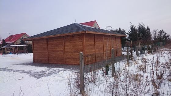 Garaż drewniany lub wiata garażowa, G007, wymiar 6,5x9m, kolor orzech, pokrycie gont szary, dach 4S, rodzaj zamkniety, realizacja Ciesielnia, zdjęcie 5
