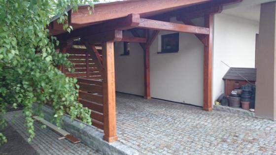 Garaż drewniany lub wiata garażowa, G008, wymiar 4x7m, kolor kasztan, pokrycie blacha, dach 1S, rodzaj otwarty, realizacja Ciesielnia, zdjęcie 3