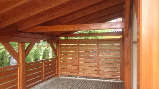 Garaż drewniany lub wiata garażowa, G008, wymiar 4x7m, kolor kasztan, pokrycie blacha, dach 1S, rodzaj otwarty, realizacja Ciesielnia, zdjęcie 7