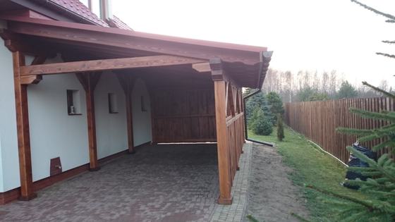 Garaż drewniany lub wiata garażowa, G010, wymiar 4x7m, pokrycie gont czerwony, dach 1S, rodzaj otwarty, realizacja Ciesielnia, zdjęcie 1