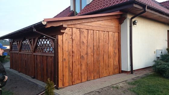 Garaż drewniany lub wiata garażowa, G010, wymiar 4x7m, pokrycie gont czerwony, dach 1S, rodzaj otwarty, realizacja Ciesielnia, zdjęcie 2