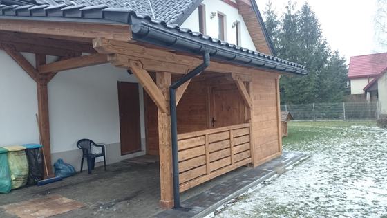 Garaż drewniany lub wiata garażowa, G012, wymiar 3,5x6m, kolor orzech, pokrycie dachowka, dach 1S, realizacja Ciesielnia, zdjęcie 1