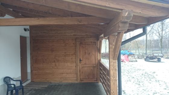 Garaż drewniany lub wiata garażowa, G012, wymiar 3,5x6m, kolor orzech, pokrycie dachowka, dach 1S, realizacja Ciesielnia, zdjęcie 3