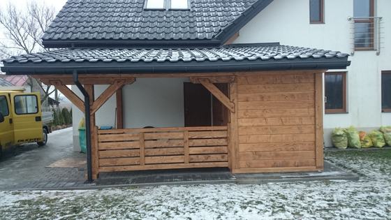 Garaż drewniany lub wiata garażowa, G012, wymiar 3,5x6m, kolor orzech, pokrycie dachowka, dach 1S, realizacja Ciesielnia, zdjęcie 5