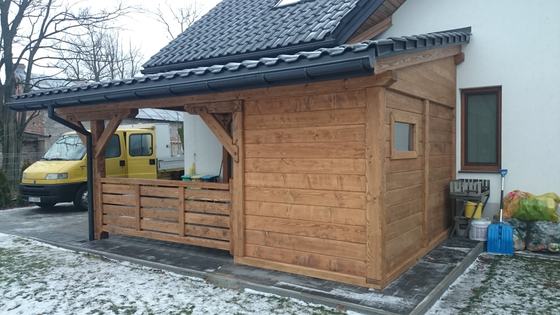 Garaż drewniany lub wiata garażowa, G012, wymiar 3,5x6m, kolor orzech, pokrycie dachowka, dach 1S, realizacja Ciesielnia, zdjęcie 6