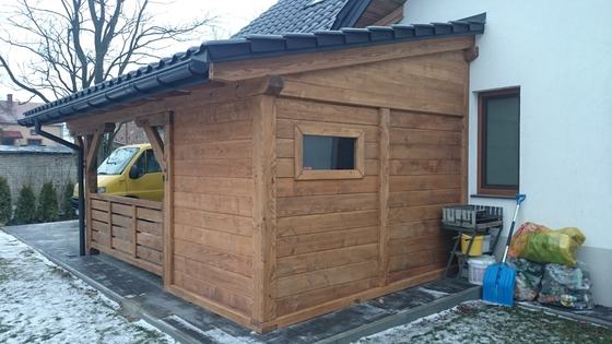 Garaż drewniany lub wiata garażowa, G012, wymiar 3,5x6m, kolor orzech, pokrycie dachowka, dach 1S, realizacja Ciesielnia, zdjęcie 7