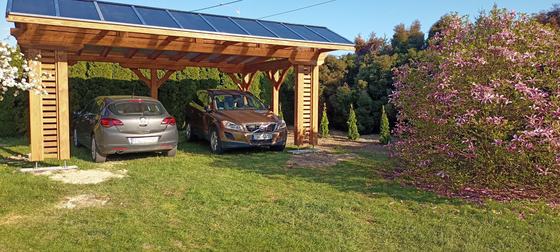 Garaż drewniany lub wiata garażowa, G022, wymiar 5x6,3m, kolor teak, pokrycie poliweglan, dach 2S, rodzaj otwarty, realizacja Ciesielnia, zdjęcie 3