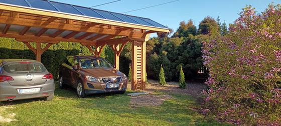 Garaż drewniany lub wiata garażowa, G022, wymiar 5x6,3m, kolor teak, pokrycie poliweglan, dach 2S, rodzaj otwarty, realizacja Ciesielnia, zdjęcie 4