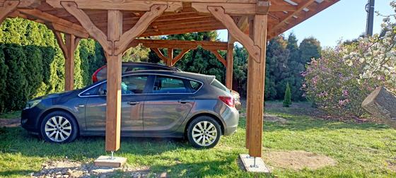 Garaż drewniany lub wiata garażowa, G022, wymiar 5x6,3m, kolor teak, pokrycie poliweglan, dach 2S, rodzaj otwarty, realizacja Ciesielnia, zdjęcie 5