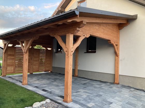 Garaż drewniany lub wiata garażowa, G024, wymiar 3,2x5,6m, kolor teak, pokrycie blacha, dach 1S, rodzaj otwarty, realizacja Ciesielnia, zdjęcie 2