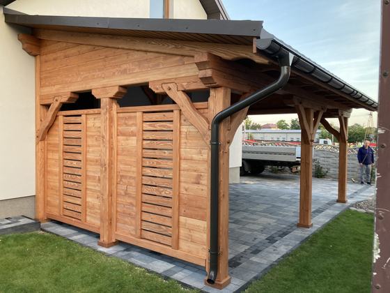 Garaż drewniany lub wiata garażowa, G024, wymiar 3,2x5,6m, kolor teak, pokrycie blacha, dach 1S, rodzaj otwarty, realizacja Ciesielnia, zdjęcie 3