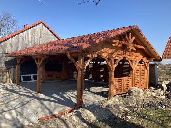 Garaż drewniany lub wiata garażowa, G025, wymiar 6x9m, kolor kasztan, pokrycie blacha, dach 2S, rodzaj otwarty, realizacja Ciesielnia, zdjęcie 2