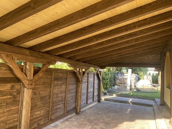 Garaż drewniany lub wiata garażowa, G027, wymiar 3,65x8,75m, kolor palisander, dach 1S, barierka B02, rodzaj otwarty, realizacja Ciesielnia, zdjęcie 5