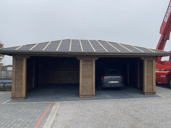 Garaż drewniany lub wiata garażowa, G028, wymiar 5,7x8,2m, kolor orzech, dach 4S, rodzaj zamkniety, realizacja Ciesielnia, zdjęcie 2