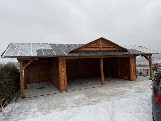 Garaż drewniany lub wiata garażowa, G029, wymiar 6x12m, kolor teak, dach WS, realizacja Ciesielnia, zdjęcie 4