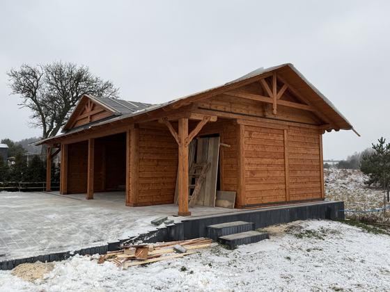 Garaż drewniany lub wiata garażowa, G029, wymiar 6x12m, kolor teak, dach WS, realizacja Ciesielnia, zdjęcie 7